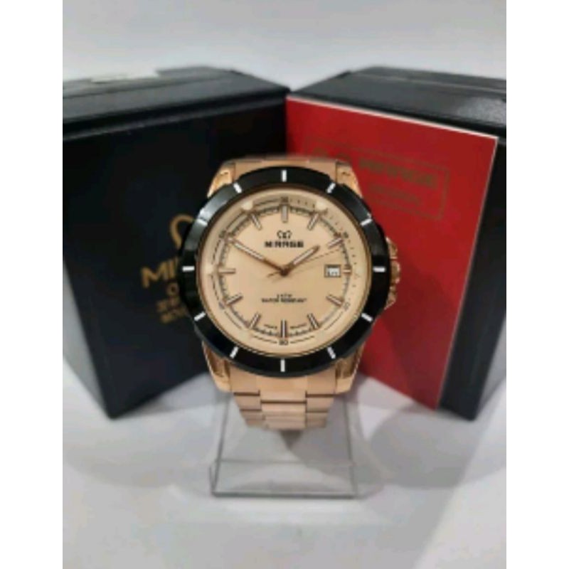 jam tangan pria;MIRAGE M8713BRP-Lrosegold~ORIGINAL WATER RESISTANT~TGL~STAINLEES