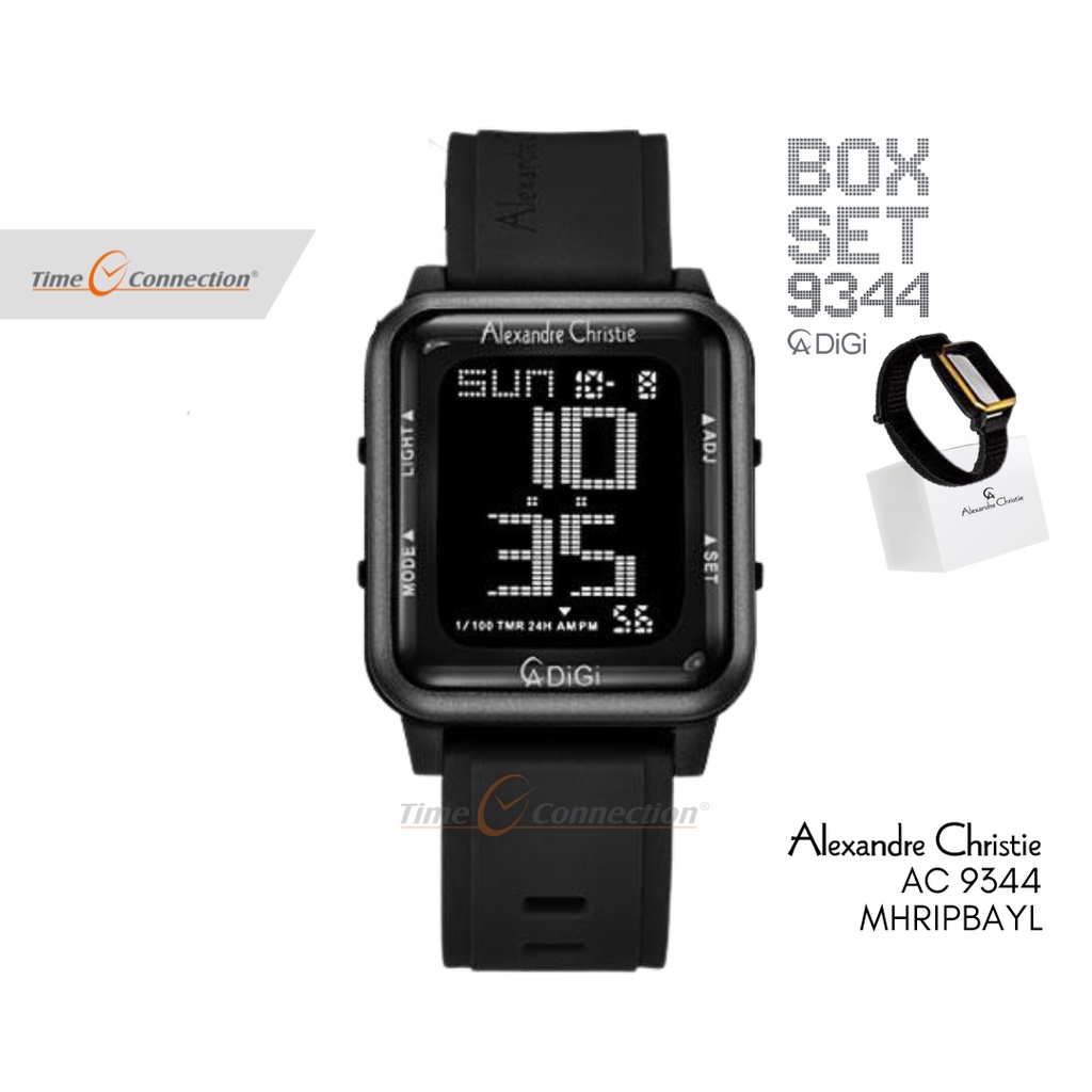 Alexandre Christie AC 9344 MHRIPBAYL Full Hitam Original / Jam Tangan Wanita Digital Karet / Black R