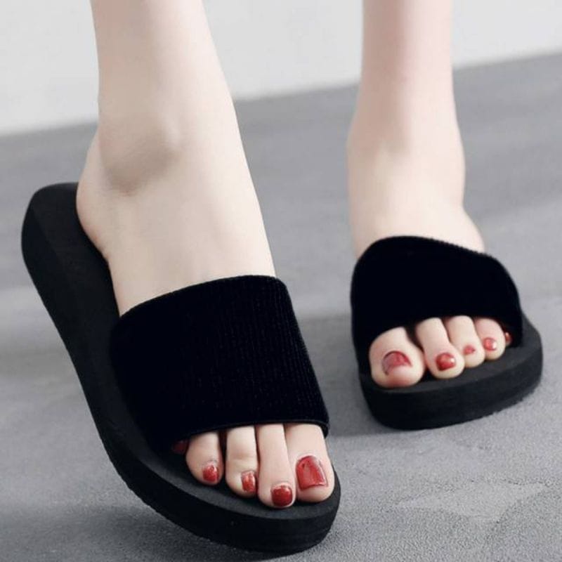 Sandal Wedges Wanita Dewasa Kokop Beludru Simple | Wedges Slop Buludru Cewe