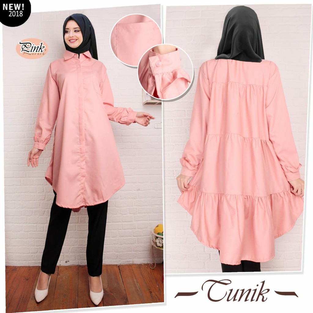 Baju Atasan Muslim Tunik Wanita bahan katun warna Pink Salem / eli