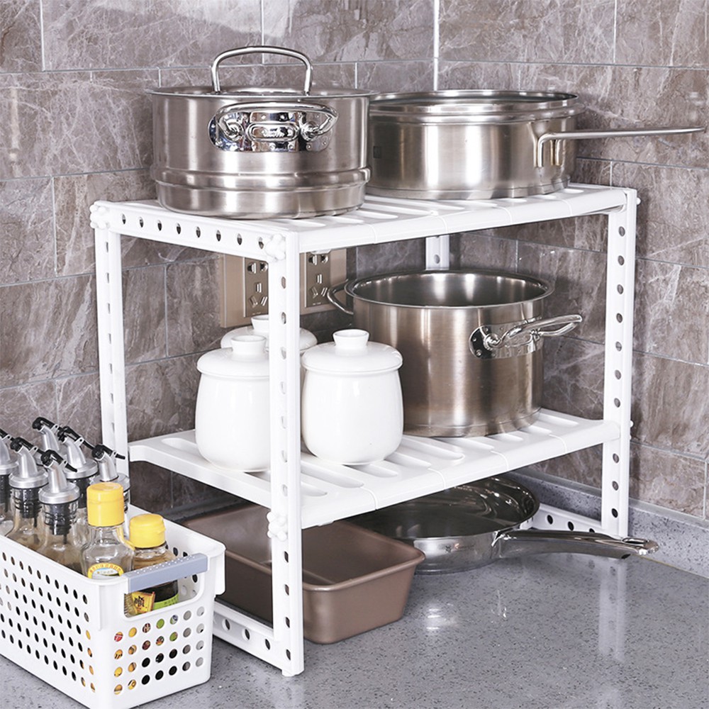 HOVELSHOP Rak Dapur 2 Tingkat Bawah Wastafel Kitchen Rack Tempat Bumbu/Panci/Sepatu