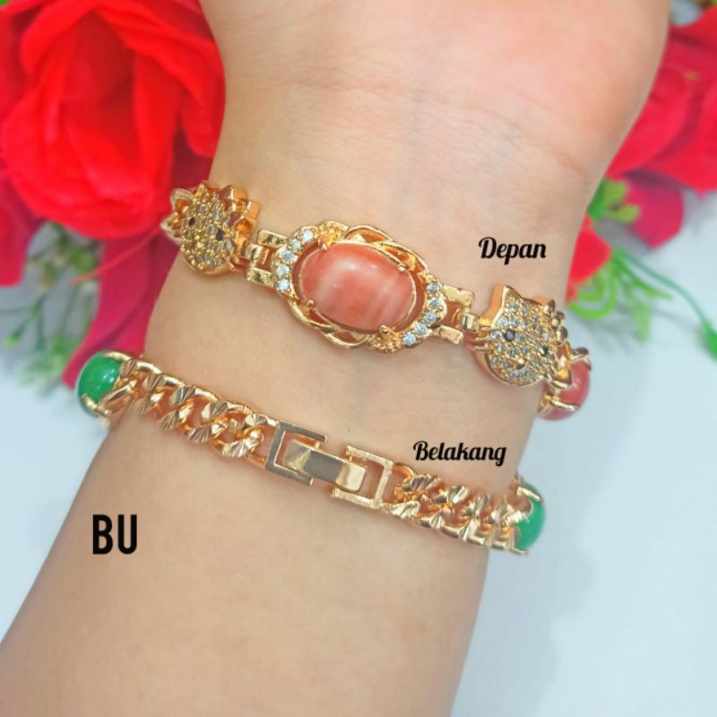 Gelang rantai HK kombinasi batu alam warna gold, elegan (COD)