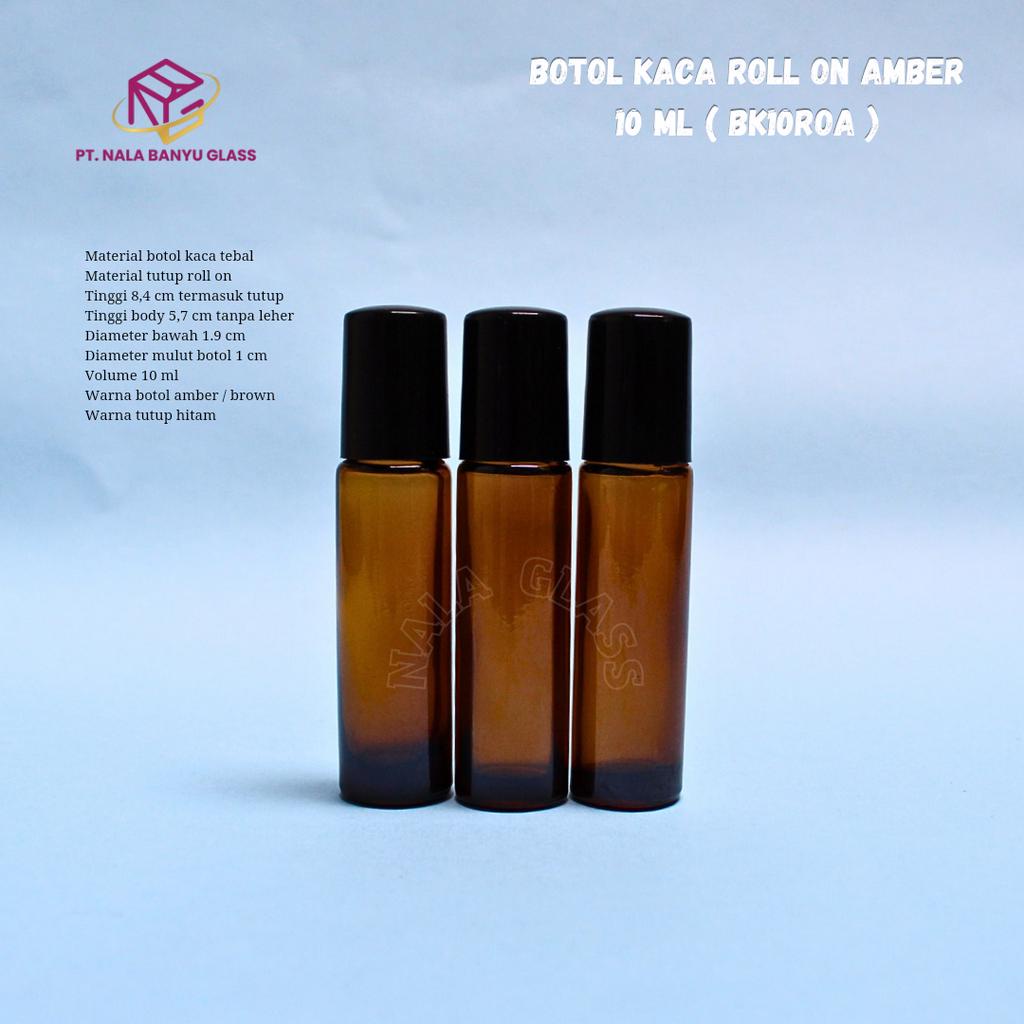 botol roll on 10ml kaca amber / coklat untuk essential oil