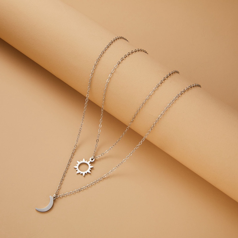 Fancyqube Kalung Rantai Hias Liontin Kupu-Kupu Hati Bulan Matahari Bahan Stainless Steel Untuk Pria Dan Wanita