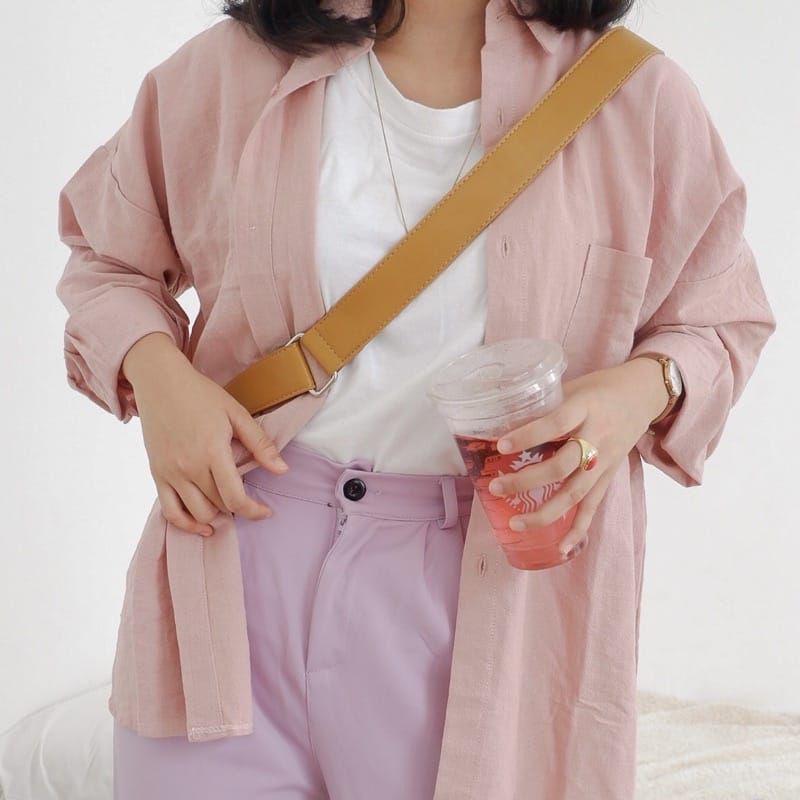 GFZ Kemeja Linen Oversize Shirt Polos Pocket Basic Wanita Premium