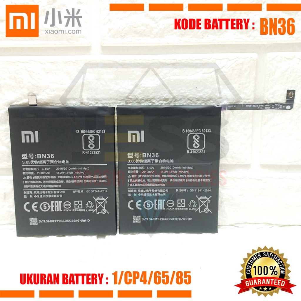 Baterai Battery Original Xiaomi BN36 &amp; BN-36 For type HP MI 6X - Mi 6X - MI A2 - MiA2 - M1804D2SE - M1804D2SC