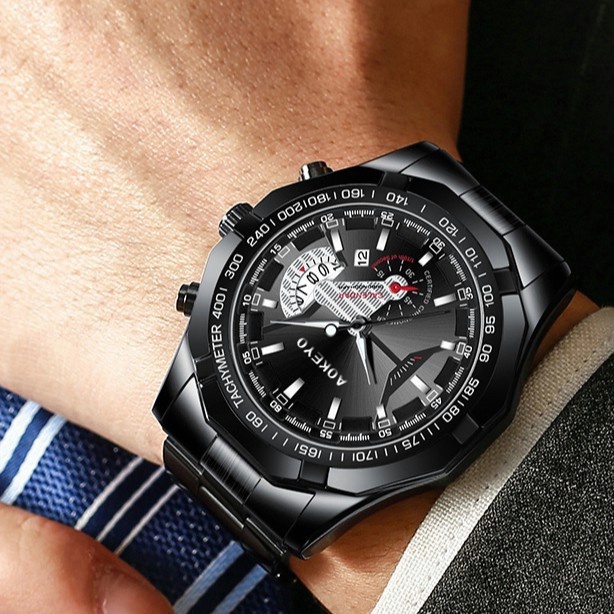 【TERMURAH】AOKEYO S001 Jam Tangan Pria Anti Air Original Luxury Stainless Steel  ✅COD（Free BOX+Kartu Garansi）-5