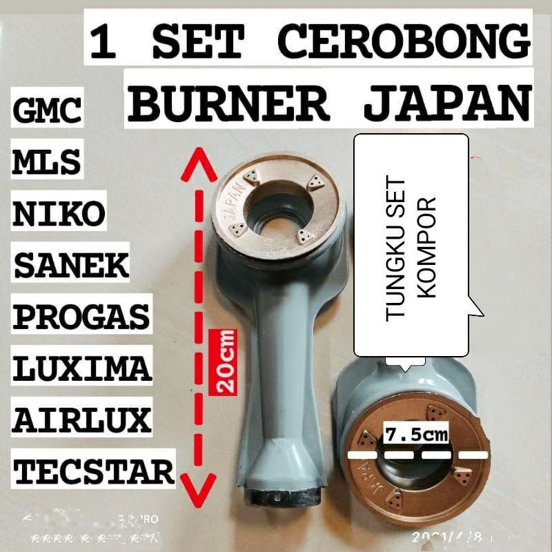 Tungku kompor gas umum SET ALOY-  Burner Set  , Progas  Niko Matshunichi  - cerobong umum SET