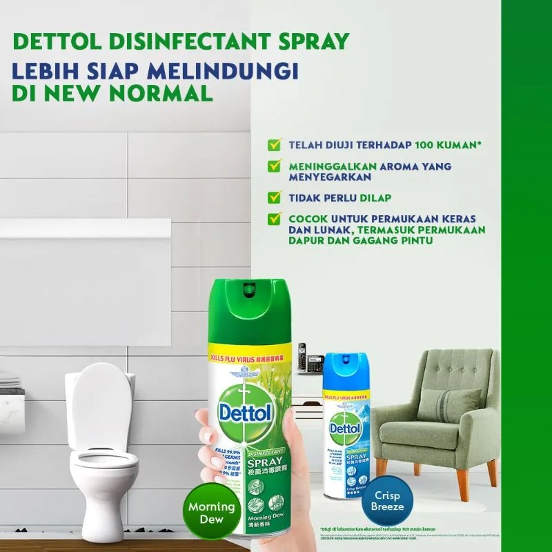 Dettol Morning Dew Disinfectant Spray Dettol Crisp Breeze  225 mL / 450 mL Kill 99,9% Germs