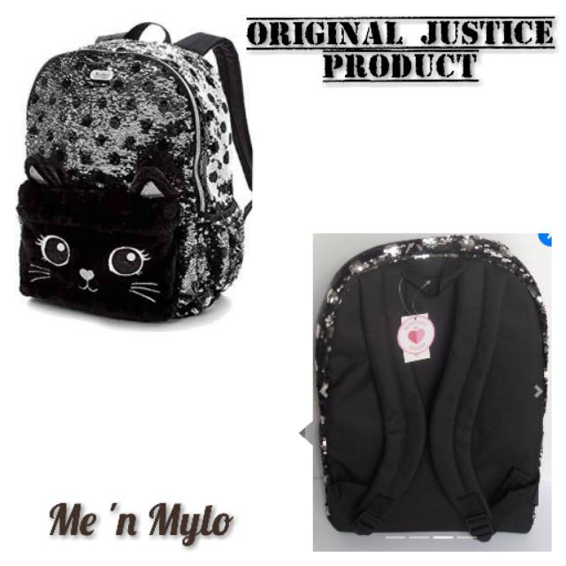 justice black cat flip sequin backpack