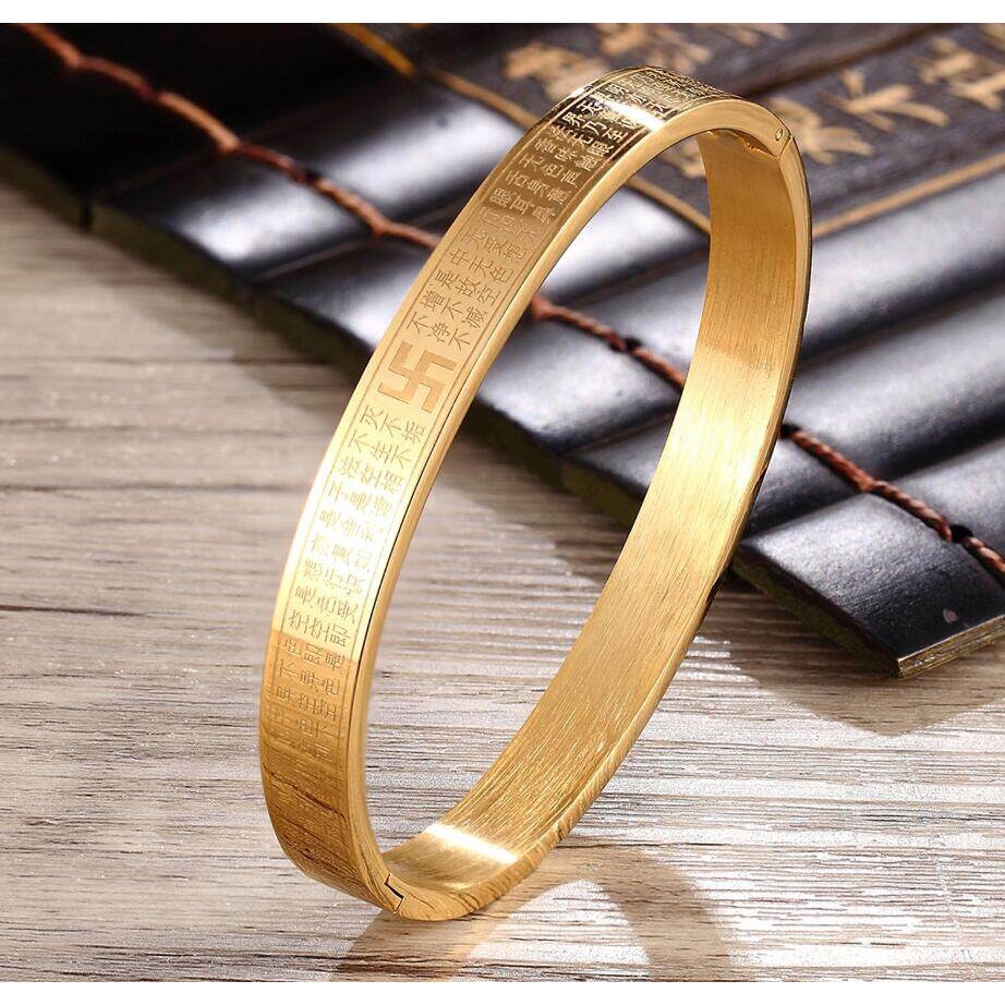 Gelang Bahan Stainless Steel Lapis Emas 18K Desain Ukiran Alkitab Hati Gaya Klasik Untuk Pria Dan Wanita