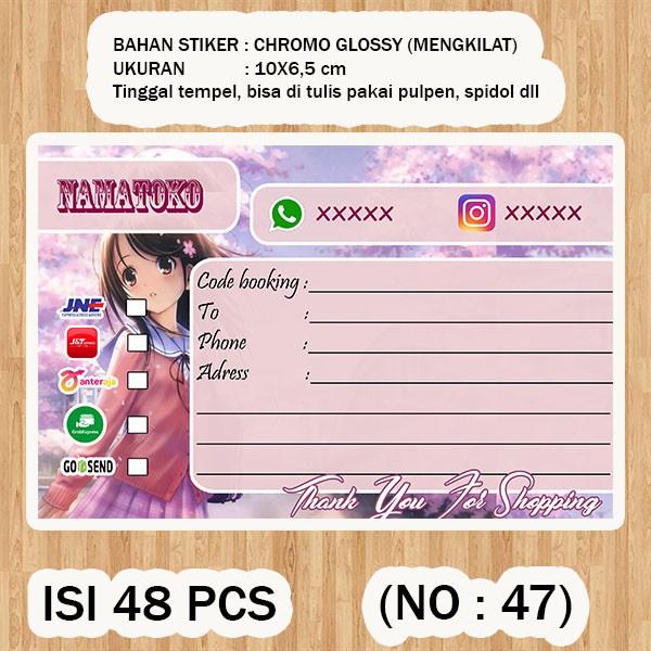 

( STIKER PENGIRIMAN ) Shipping label ( /pack isi 48pcs no.47 )