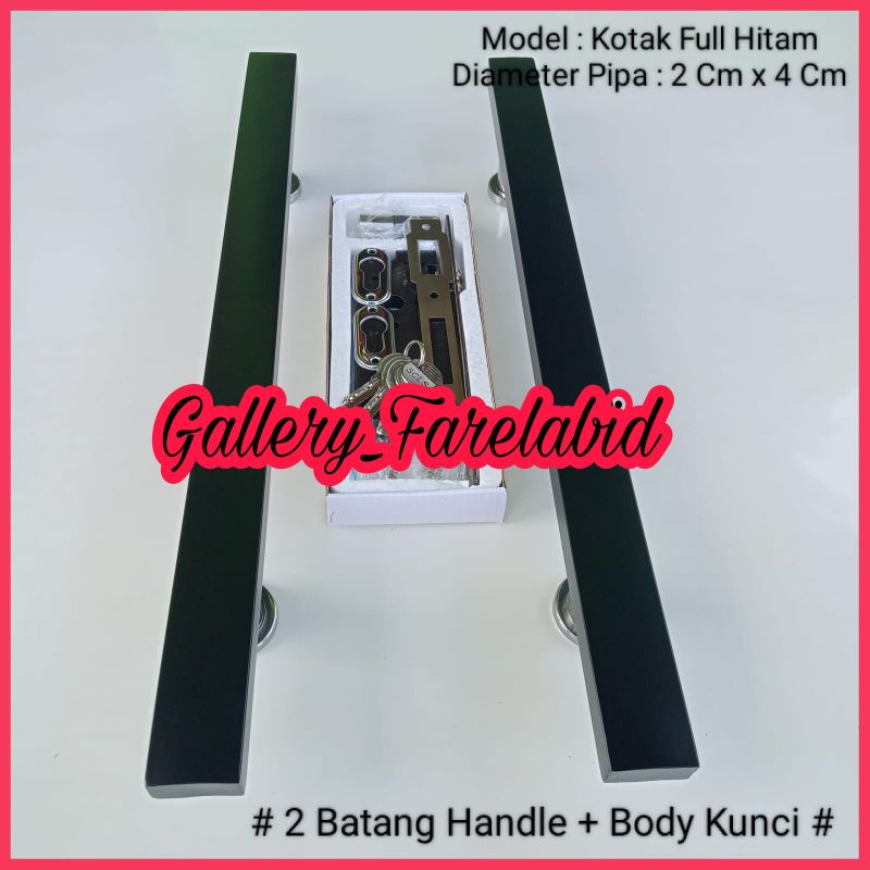 Handle Pintu Rumah Stainless Steel Kotak Hitam 60 Cm Set Body Kunci Gagang Pintu Rumah Modern 45 Cm Set Bodi Pelor Pegangan Pintu Kupu Tarung Besar Tarikan Pintu Rumah Utama Minimalis