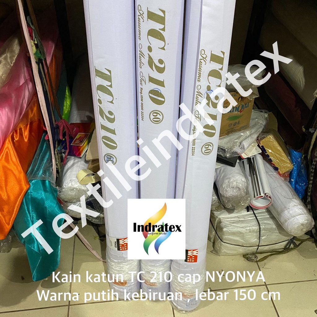 ( per setengah meter ) kain katun putih polos TC 210 NYONYA meteran lebar 150 cm bahan atasan baju hem kemeja seragam sekolah kerja kerudung bergo jilbab background backdrop foto taplak meja alas piknik mori kafan spanduk lukis pecel lele craft kerajinan