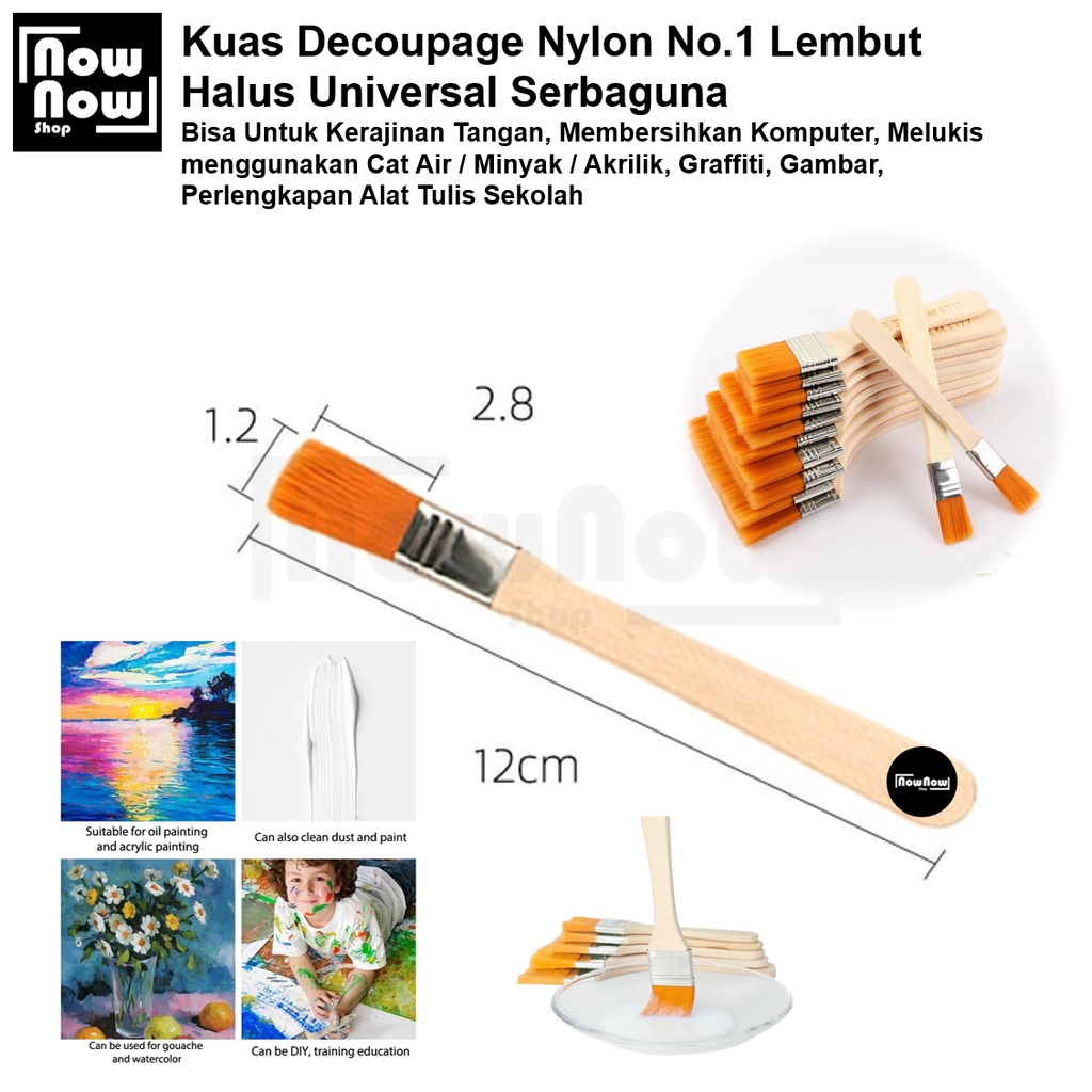 Kuas Decoupage Nylon No.1 Lembut Halus untuk Kerajinan Komputer Craft Lukis Cat Akrilik DIY Graffiti Brush Set untuk Seniman Artist Seni Minyak Sikat Sekolah Gambar Perlengkapan Alat Tulis