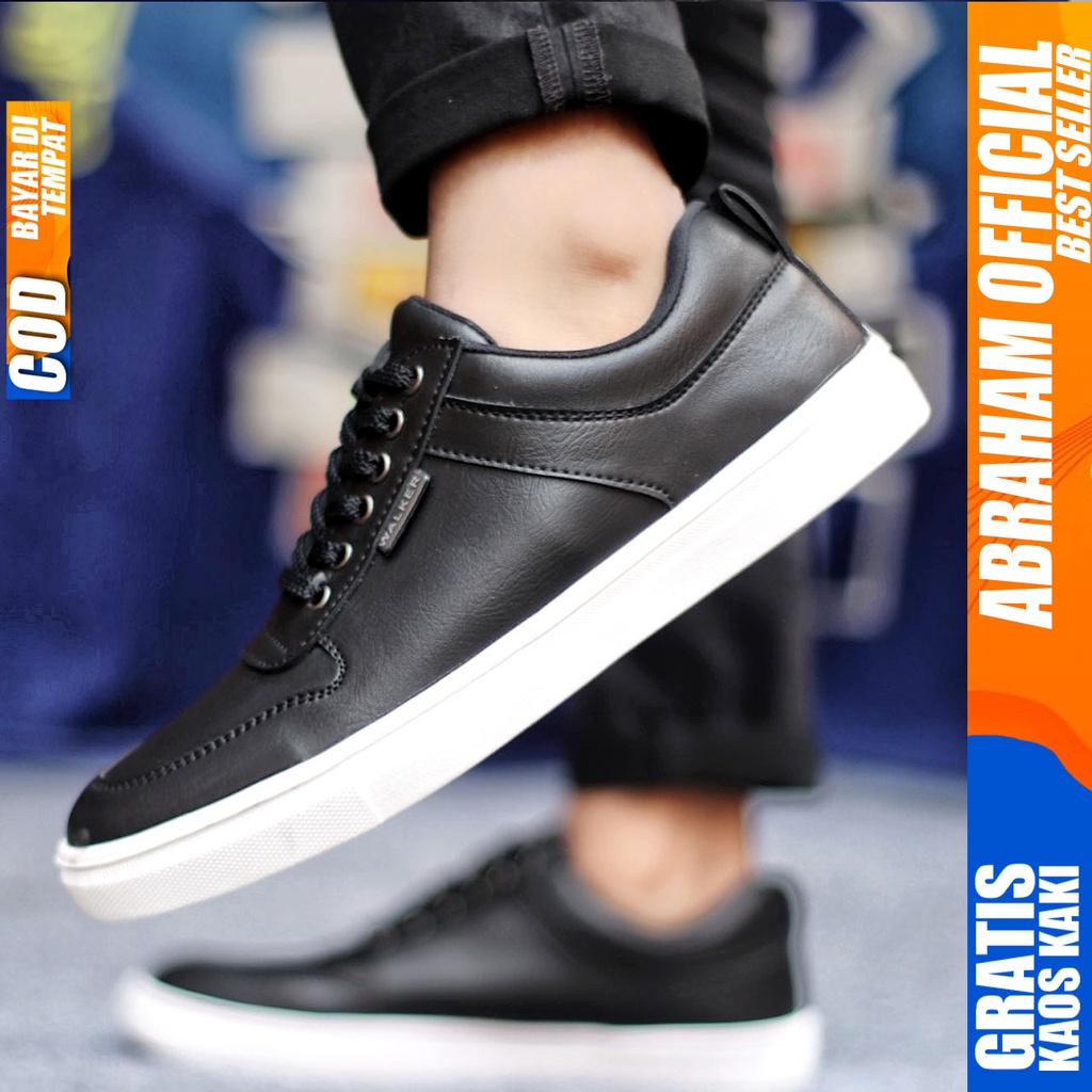 Sepatu Kasual Pria Sneakers Casual Kulit Pu Kerja Polos Hitam Coklat TIAGO ABRAHAM