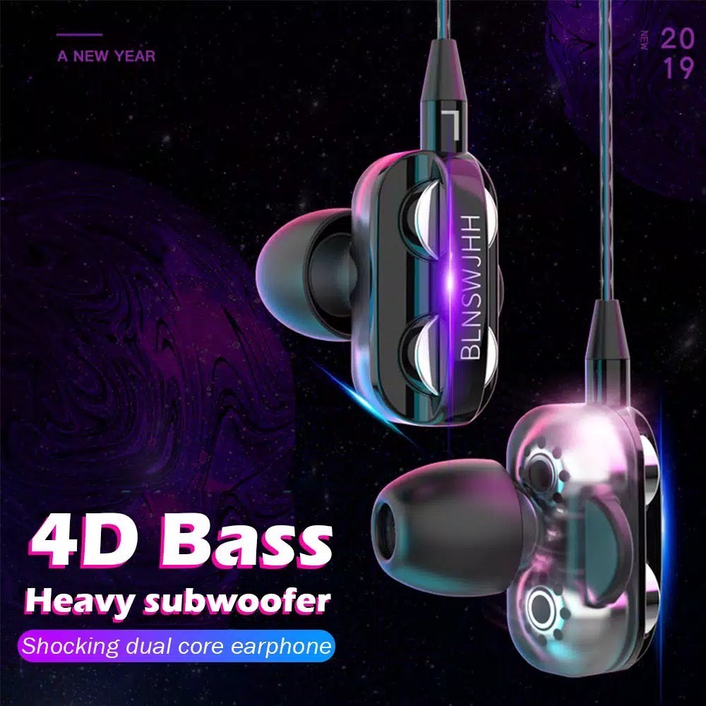 Earphone In-Ear Stereo Super Dual Heavy Bass Noise Cancelling Mic Kabel Jack 3.5mm Sport