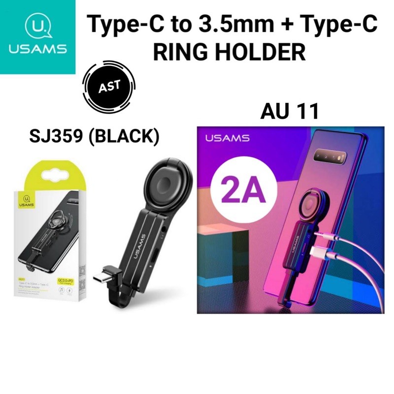 Usams Ring Holder Type C To 3,5mm + Type C