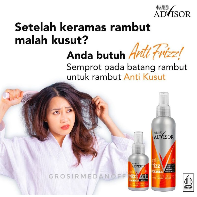 MAKARIZO ADVISOR ANTI FRIZZ AND DETANGLING CARE SPRAY - ANTI RAMBUT KUSUT - ANTI RAMBUT SINGA - RAMBUT HALUS LEMBUT MUDAH DIATUR