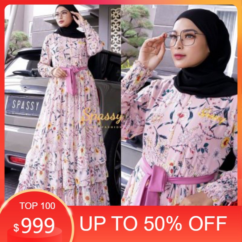 Anta Maxy ORI by spassy / dress ceruty motif bunga ld 110 / gamis busui muslimah Kekinian