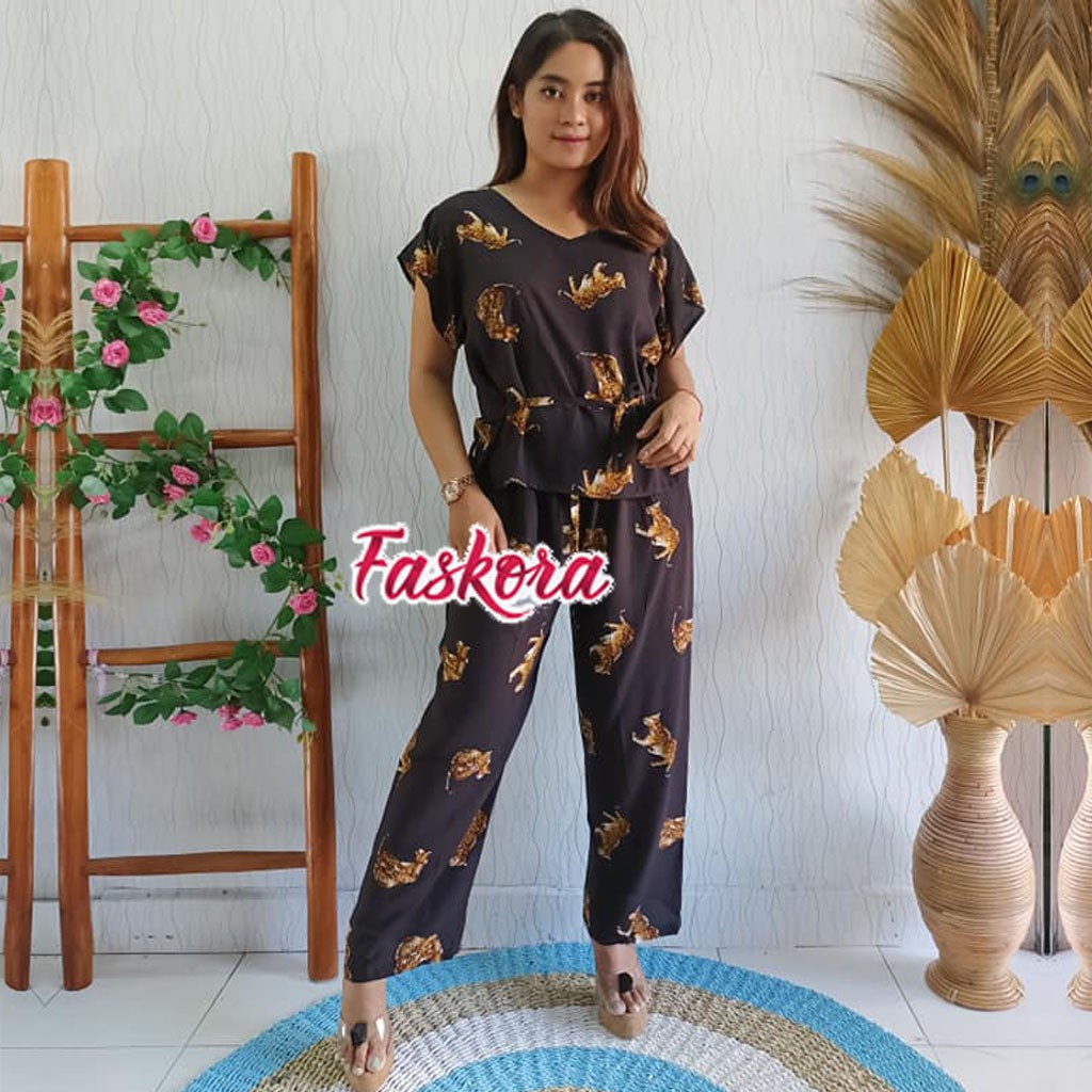 Set Rayon Jumbo Lengan Pendek / Setelan Leopard Rayon Jumbo / Setelan Kekinian Wanita Terbaru Murah