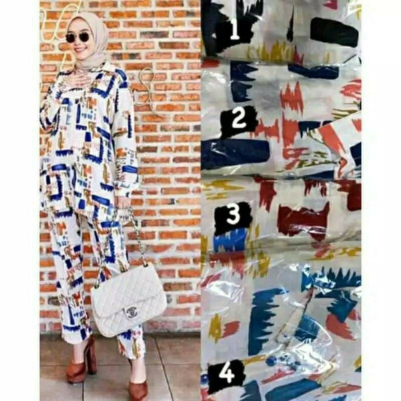 ONE SET JERSY HAYGET RAYON MOTIF ABSTARK// ONE SET NAGITA BUSUI / SETELAN CELANA DEWASA