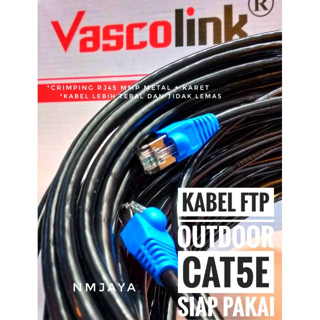 Kabel Lan Outdoor 80 Meter FTP CAT5e Siap Pakai sudah dicrimping rj45 besi dan plugbooth Vascolink Hitam