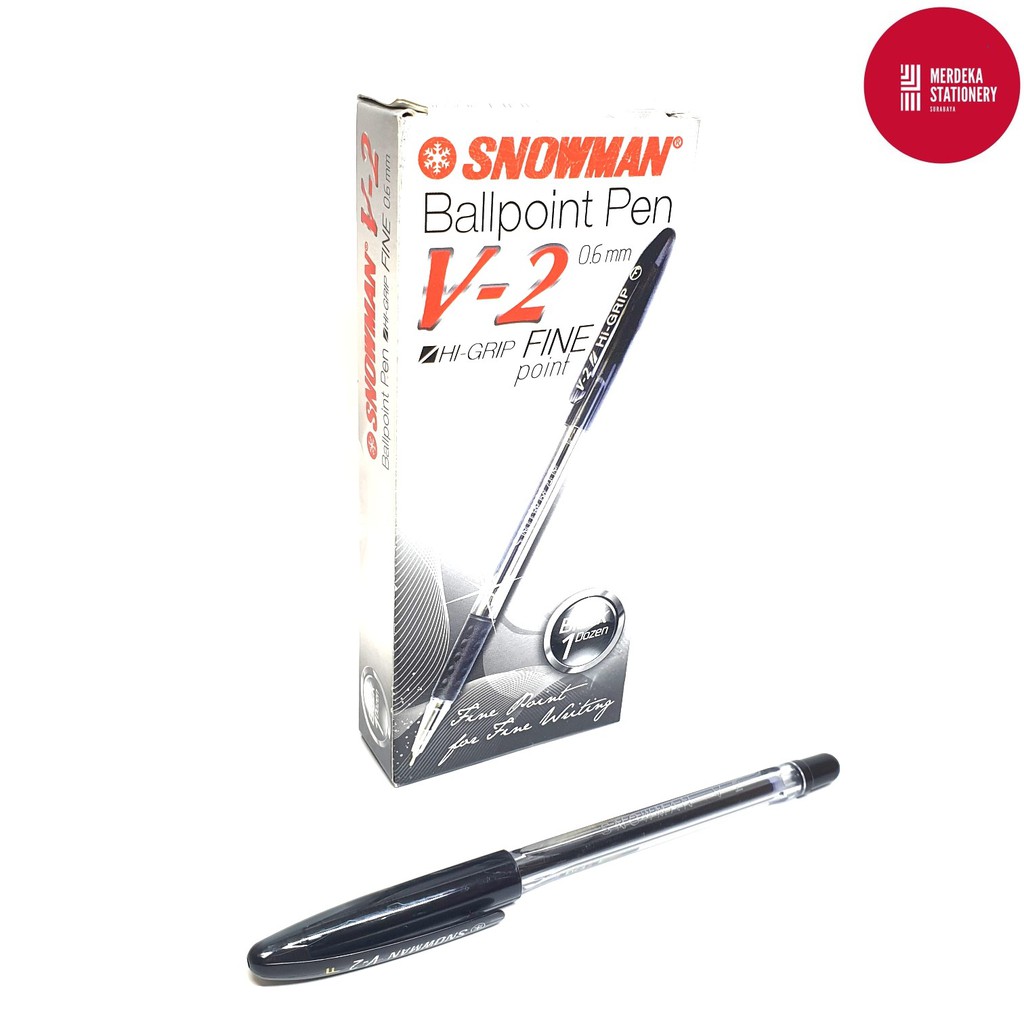 

(ISI 12)Pulpen/Bolpen/Ballpoint/Ballpen Snowman V2/V-2(HITAM) 0.6mm FINE