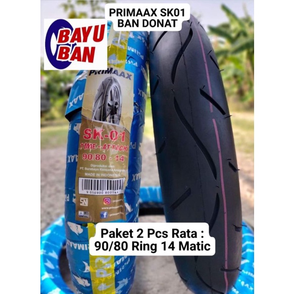 Ban Sk01 Ring 14 90/80 Rata Paket 2 Pcs Ban Primaax Sk 01 Sk-01 Matic Ban Donat Ban Luar