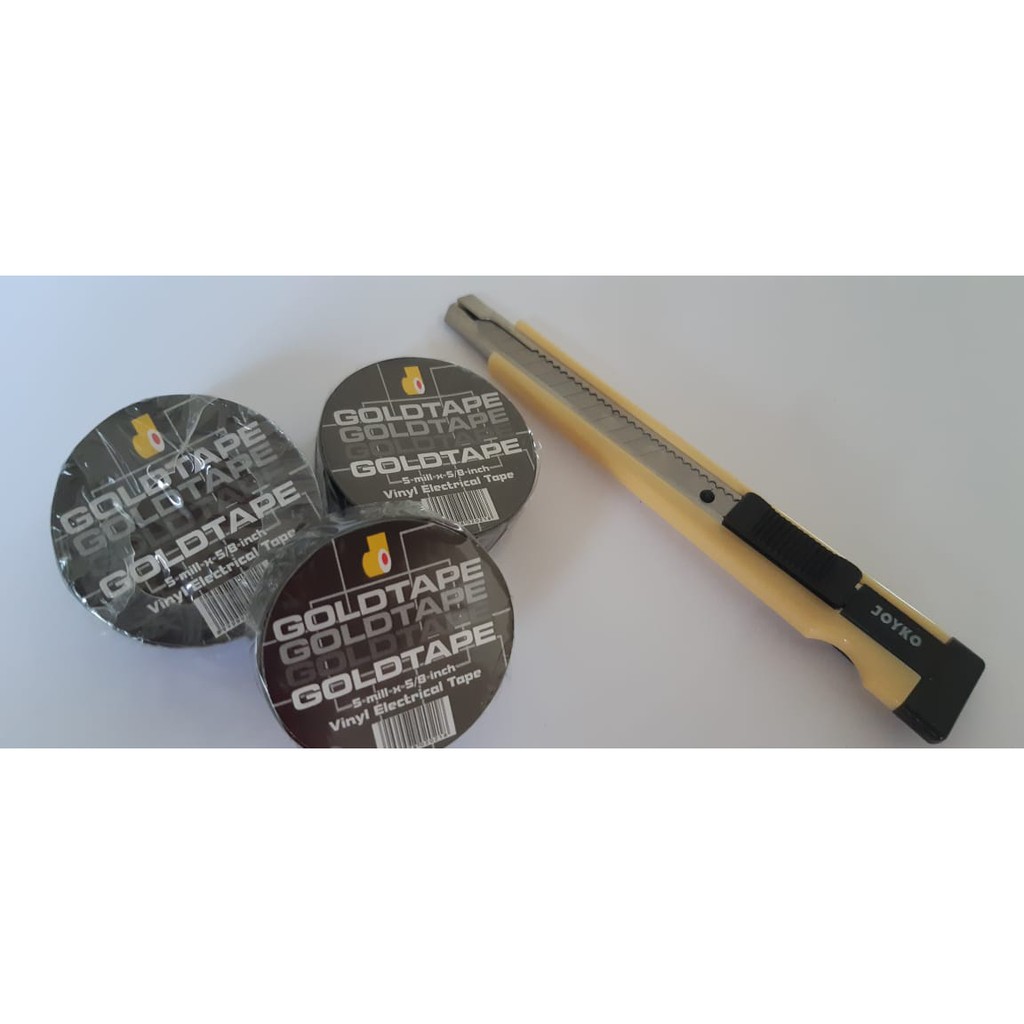

PLAKBAN GOLD TAPE VYNIL ELECTRICAL TAPE 5 MILL X 5/8 INCH (3PCS) DAN CUTTER JOYKO A 300 ( 1PCS)