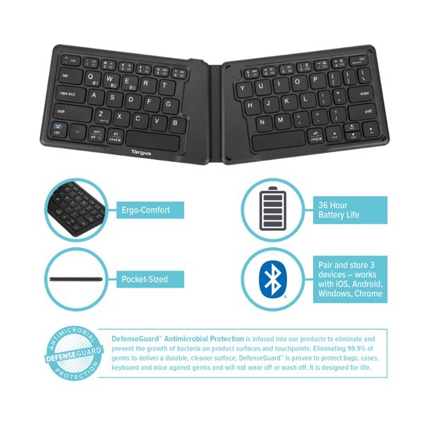 Targus AKF003AP Keyboard Ergonomic Foldable Bluetooth