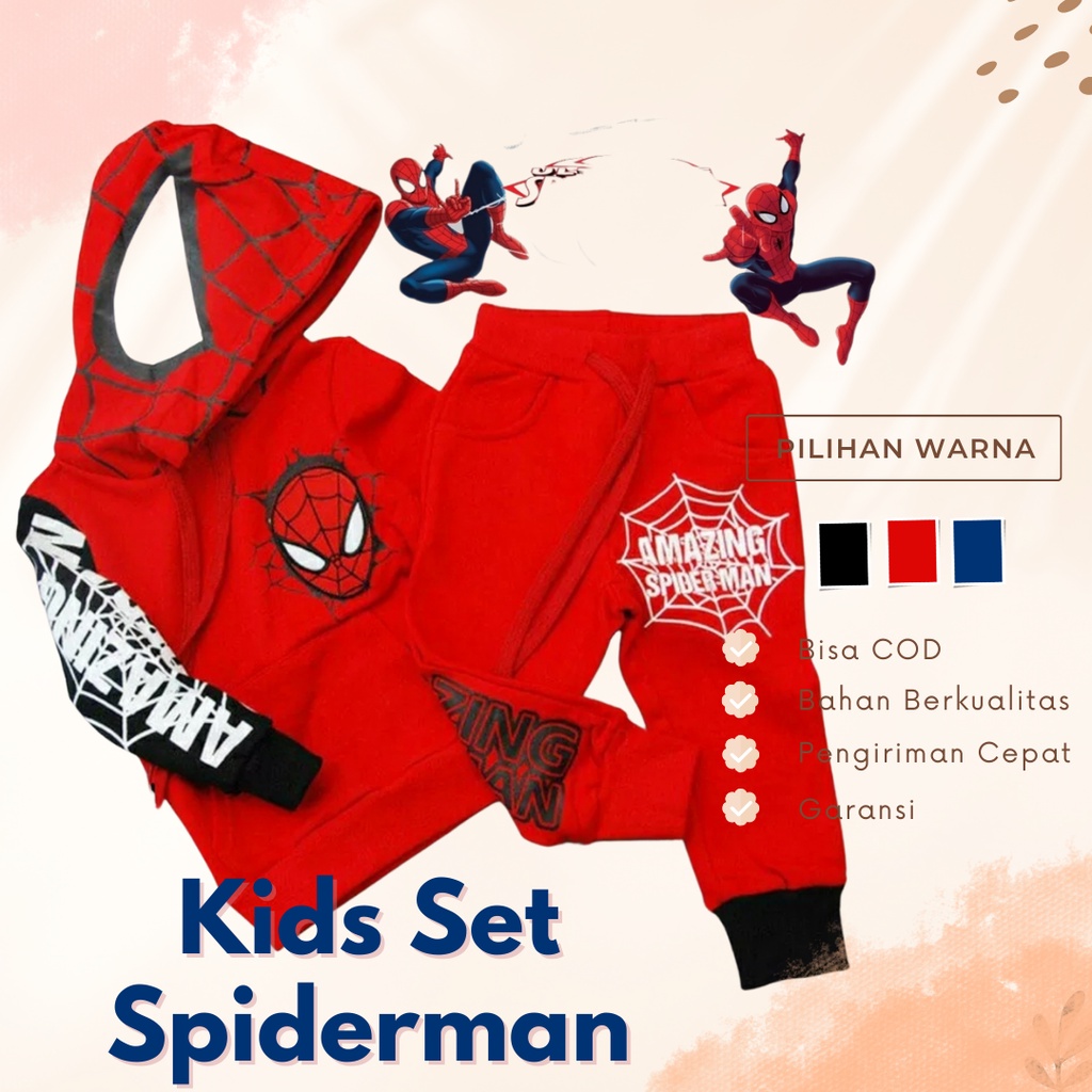 Setelan Spider Kid / Sweater Anak 3-5 tahun/Setelan Cowok Cewek /Kostum Karakter Spiderman Keren