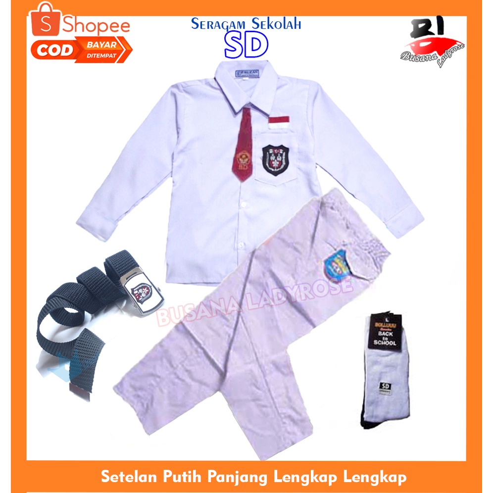 Setelan Anak Laki-laki Seragam Sekolah Sd Putih Putih Panjang Lengkap