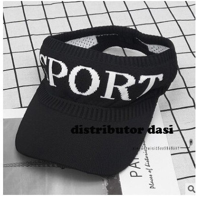 Topi wanita sport sun visor bahan rajut elastis hitam putih pink cream biru ready stok