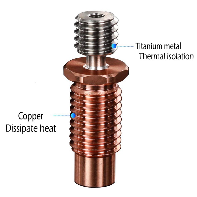 All-Metal Bi-Metal V6-TCrazy Heatbreak Titanium &amp; Copper 3D Printer Nozzle Bimetal Throat for 1.75mm V6 Hotend Heater