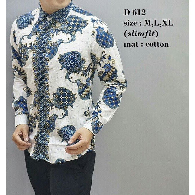 KEMEJA BATIK PRIA SLIM FIT KEREN MODERN BAJU BATIK KUALITAS MALL MEWAH D612