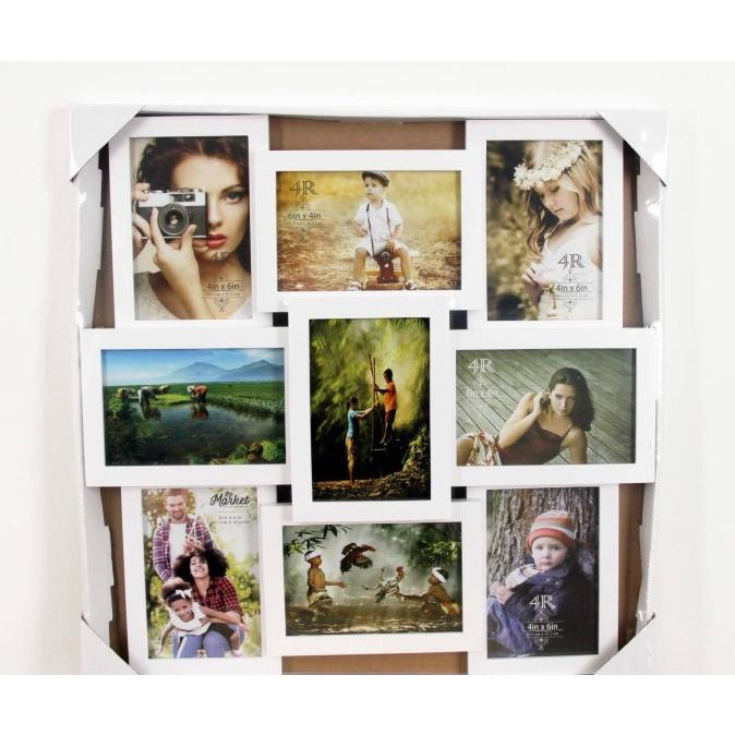 Bingkai Foto 4R Kayu Asli Putih Isi 9 - Bingkai Foto Kayu