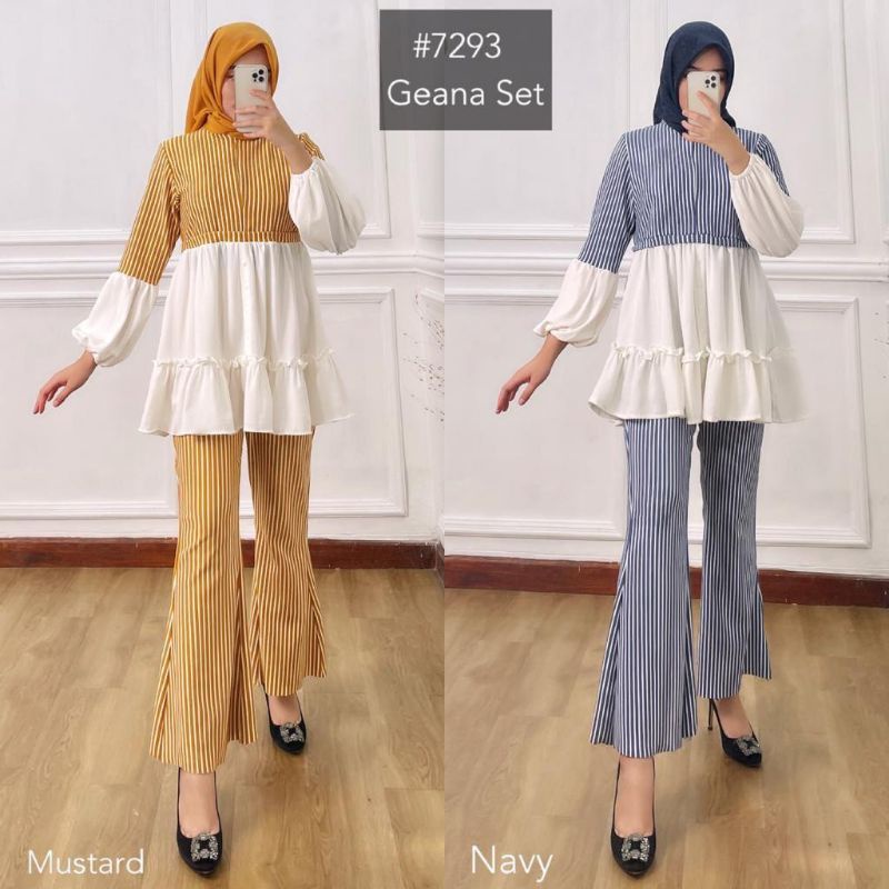 SETCEL GEANA SET by Original MK 7293, Setelan Celana wanita Knit salur mix shakila