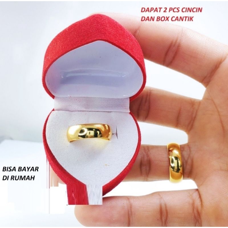 [Bayar Di Tempat] Cincin Couple TunanganDAPAT 2 PCS CINCIN DAN BOX CANTIK Titanium Pria Wanita Emas 