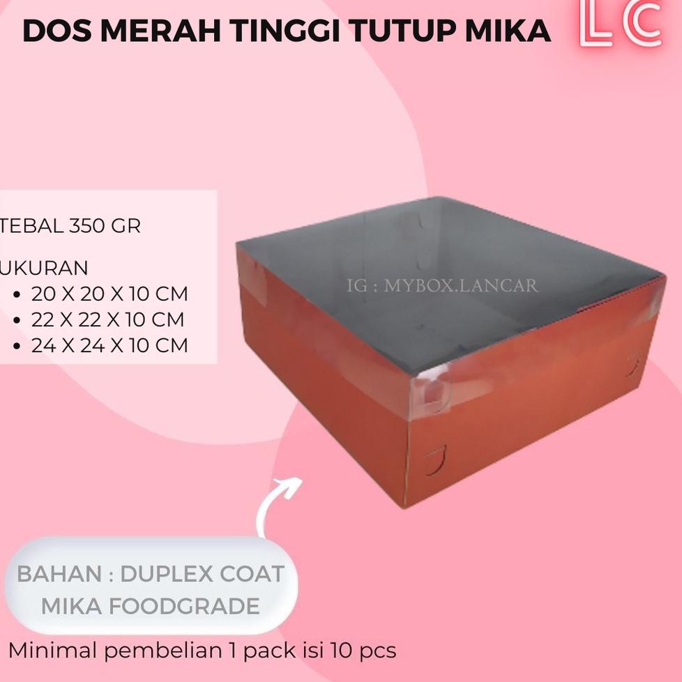 [KODE 88A0D] (10 LEMBAR) KOTAK KUE MERAH TUTUP MIKA 24 X 24 X 10 CM, DUS DOS BOX CAKE HAMPERS SANGJI