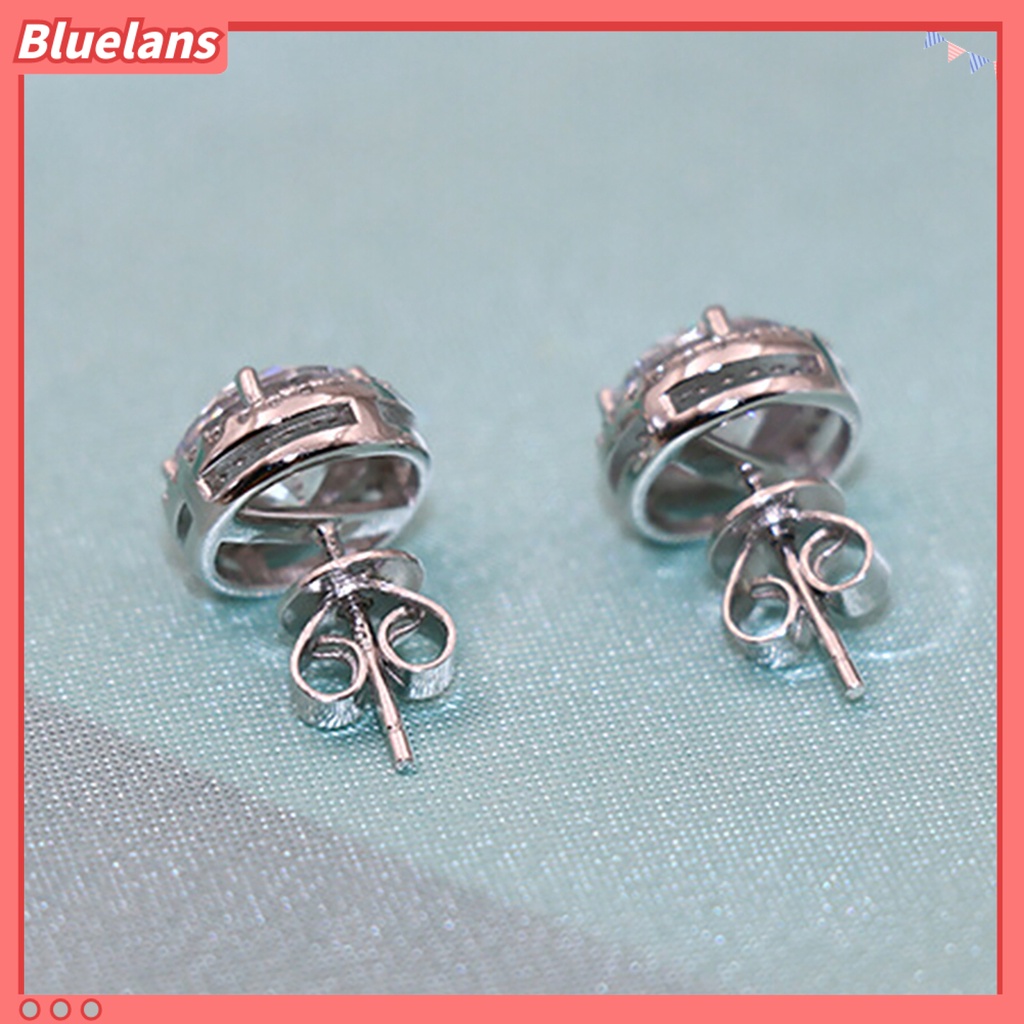 Bluelans Anting Stud Zircon Inlaid Serbaguna Warna Silver Untuk Pernikahan