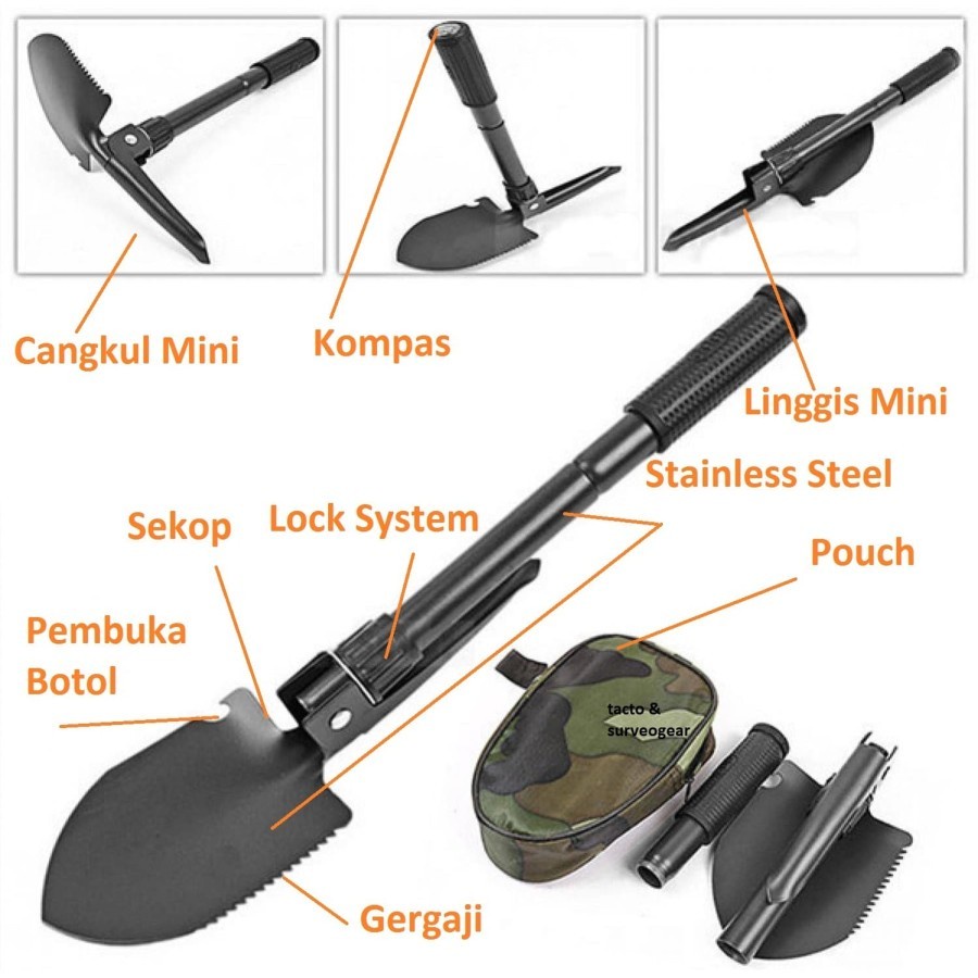 【COD】 Sekop Cangkul Pacul Gergaji Lipat` Portable Mini Survival Kit