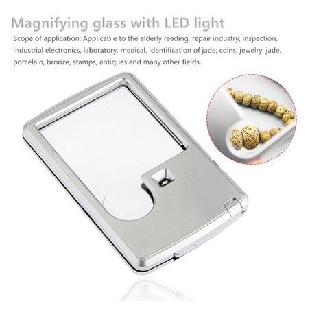 LED Magnifier Dual Lens 3X 6X - Kaca Pembesar LED Ukuran Kartu Kredit