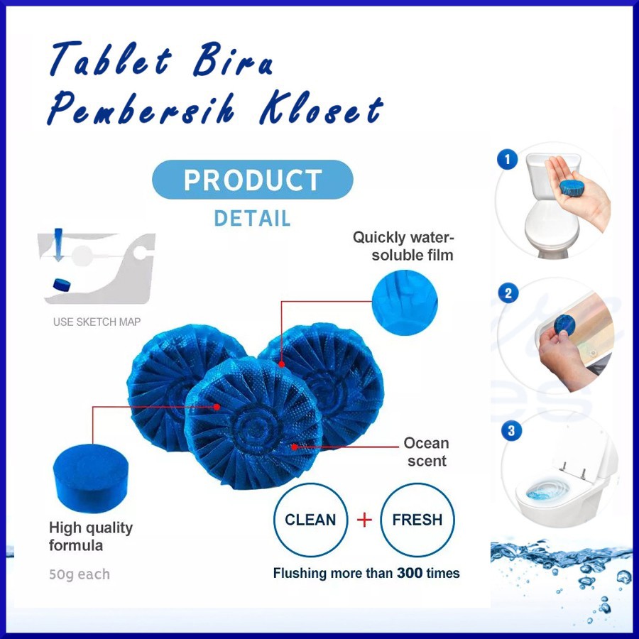 TABLET BIRU PEMBUNUH BAKTERI KLOSET TOILET PENYEGAR/CLEANER/PEMBERSIH KLOSET TOILET 50 GRAM