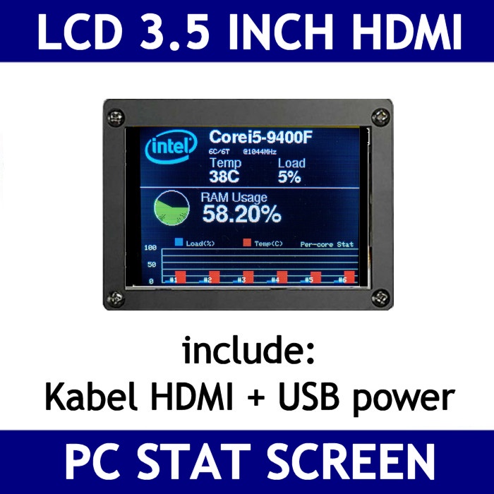 LCD HDMI Mini untuk PC Case Stat Screen CPU Monitoring Temperatur