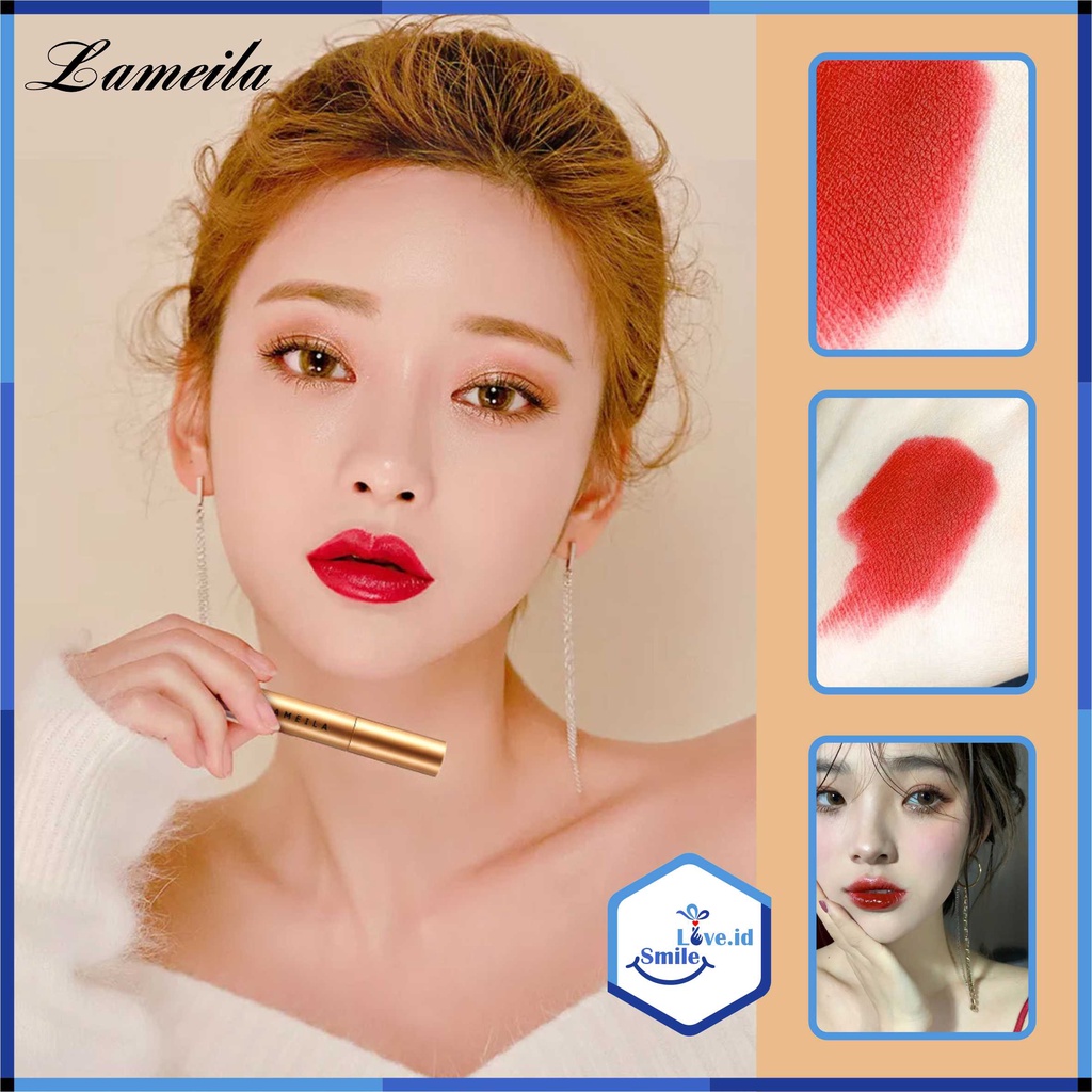 LAMEILA Lip Glaze Lipstick Gold Pelembab Tahan Lama Lip Gloss Pewarna Bibir Cair L22