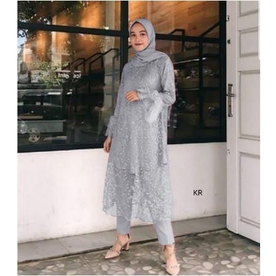 Vestir | Stelan Baju Celana Kondangan Pesta Set Kebaya Brokat Wanita Modis 2021