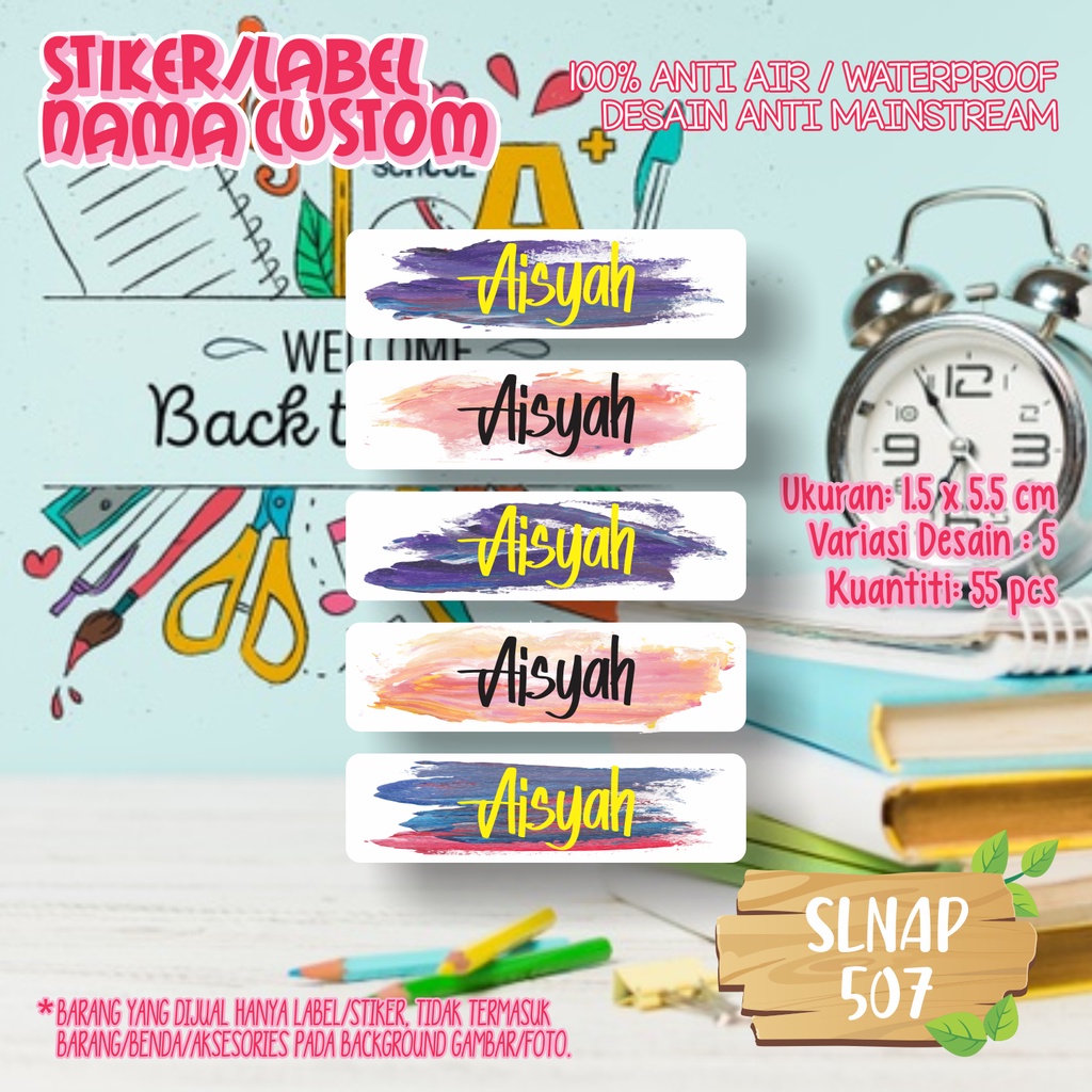 

sticker label nama waterproof kartun ungu pink SLNAP 507