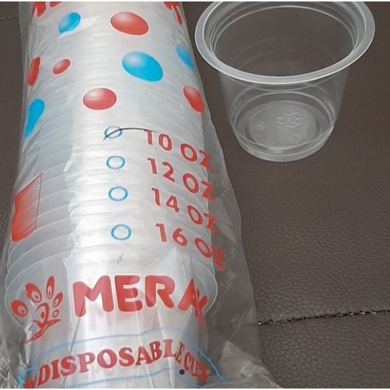Gelas/cup plastik tanpa tutup ukuran 10 oz, 12 oz, 14 oz, 16 oz merk Merak