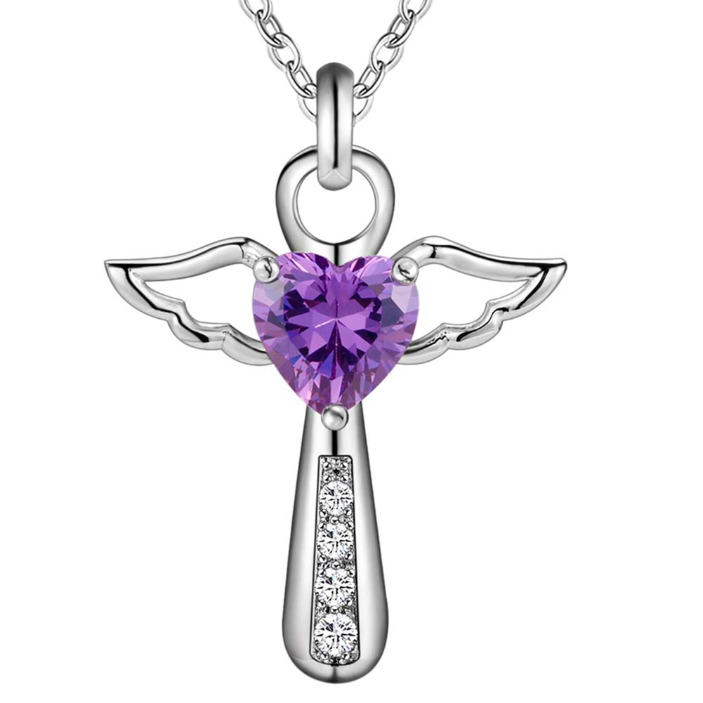 Hu Hu Hu Hu Hu Alat Bantu Pasang Kacamata♡ Kalung Liontin Salib Yesus Hati Sayap Malaikat Lapis Silver Untuk Hadiah Wanita